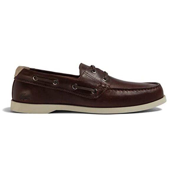 Lacoste Mens Caspian Leather Boat Shoes, Color Brown/Off White,9.5 M US
